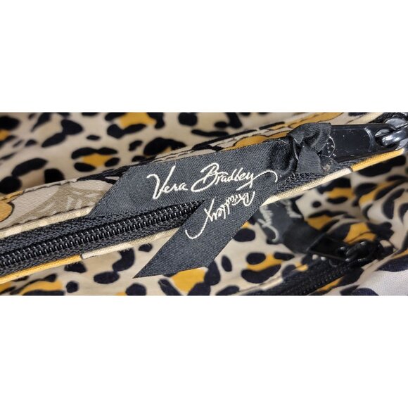 Vera Bradley “Go Wild” Quilted Shoulder Bag Yellow Floral Leopard Print Zip Tote - Picture 10 of 16